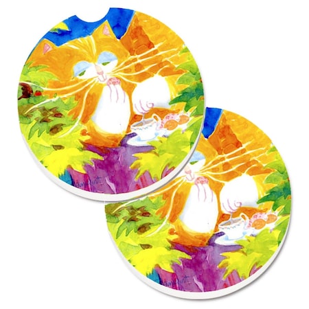 Carolines Treasures Cat Tea Time Set of 2 Cup Holder Car Coaster 6101CARC